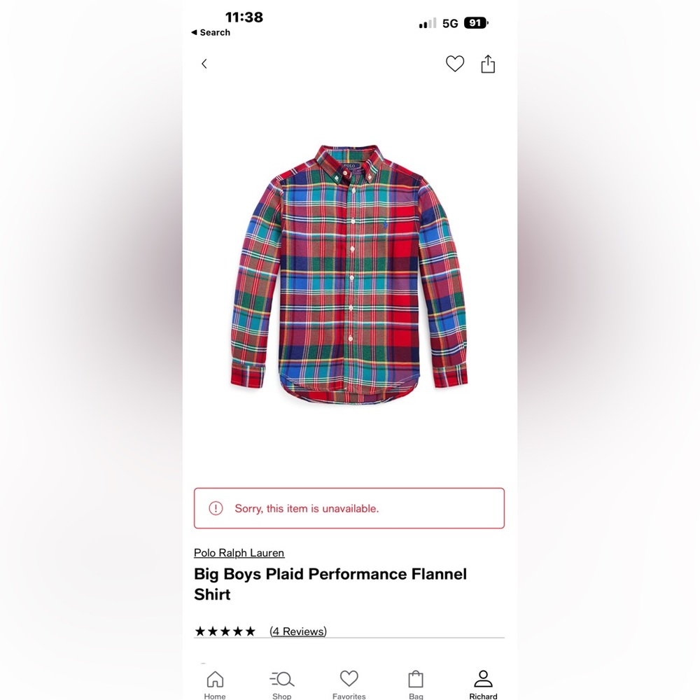 Polo Ralph Lauren Button Up flannel NWOT